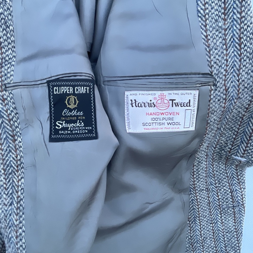 Vintage 1960s Harris Tweed Herringbone Blazer 42R Brown 100% Wool Made In USA - Picture 2 of 16